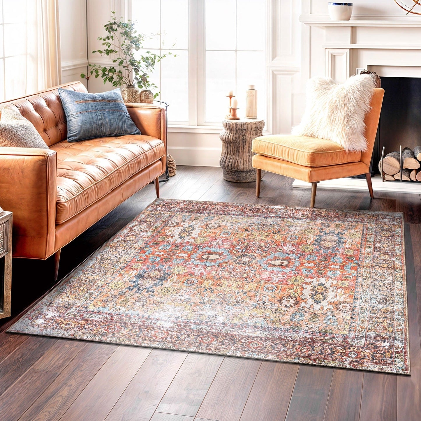 World Rug Gallery Transitional Distressed Machine Washable Non Slip Area Rug