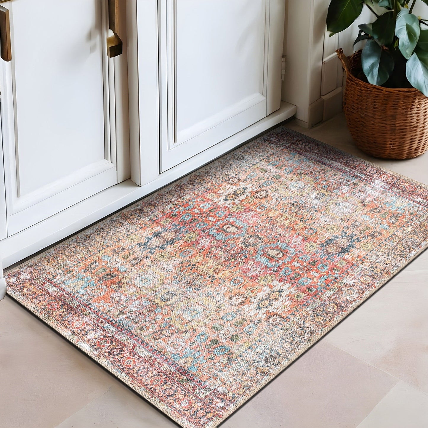 World Rug Gallery Transitional Distressed Machine Washable Non Slip Area Rug