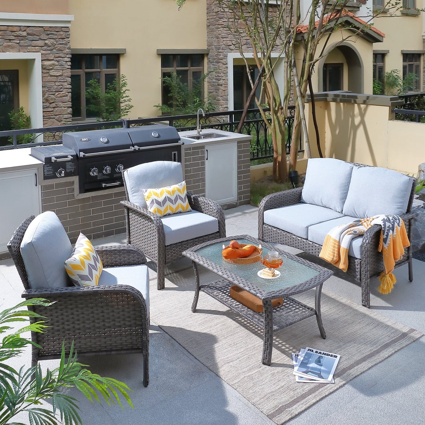 Ensemble de conversation de 4 pièces pour patio extérieur XIZZI avec table