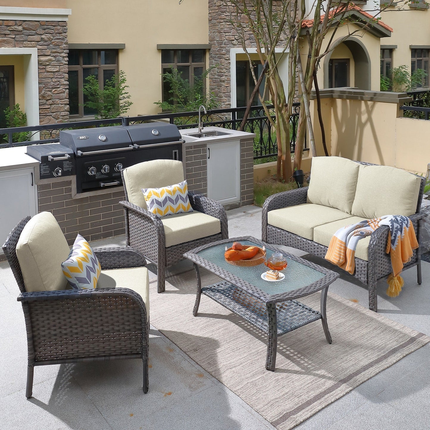 Ensemble de conversation de 4 pièces pour patio extérieur XIZZI avec table