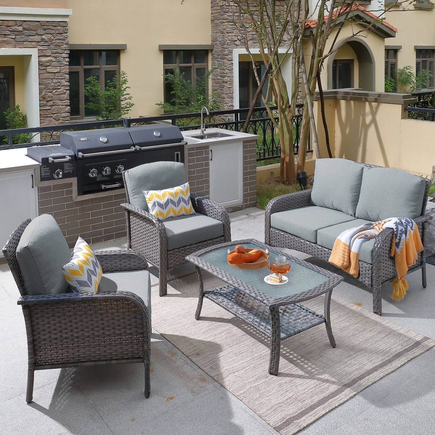 Ensemble de conversation de 4 pièces pour patio extérieur XIZZI avec table