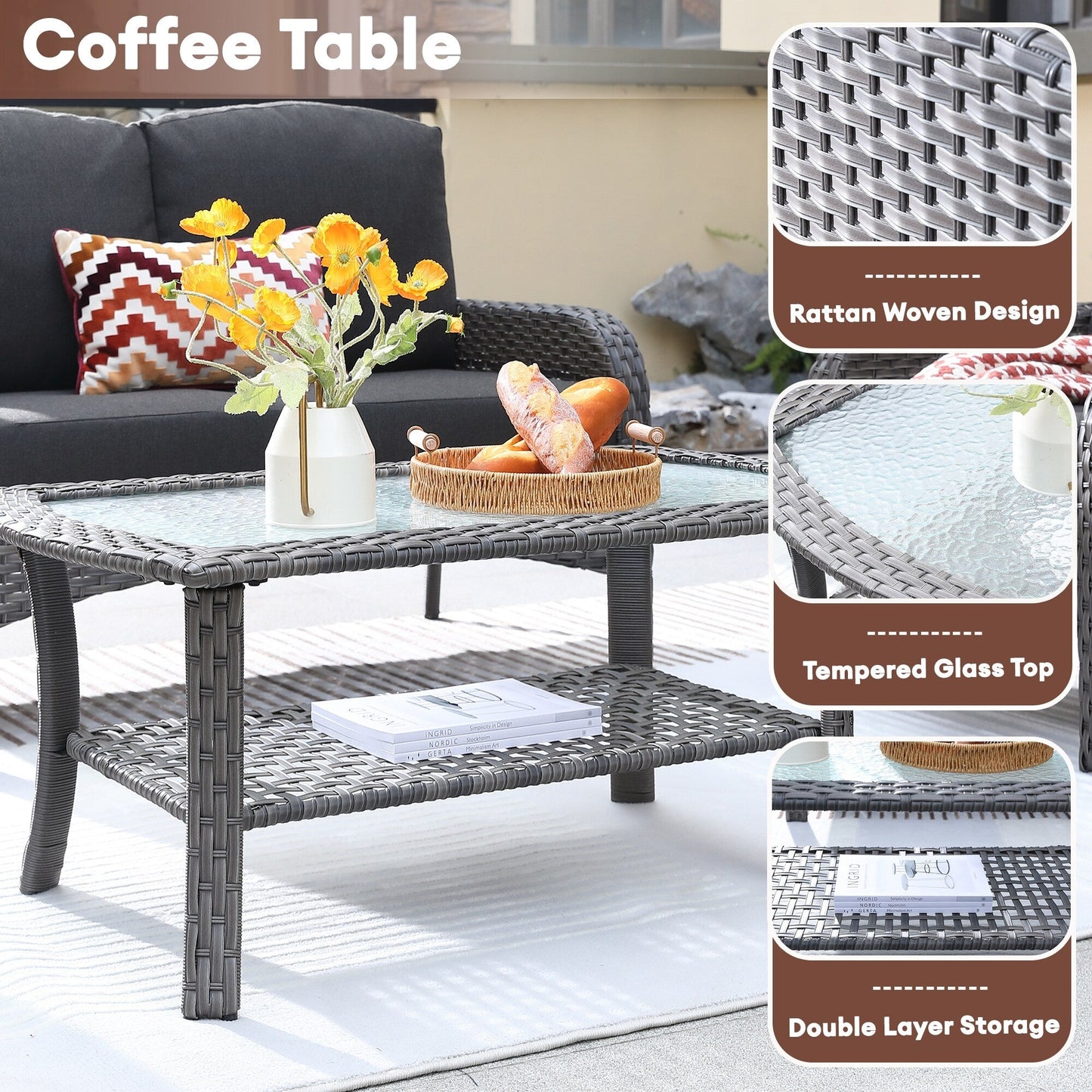 Ensemble de conversation de 4 pièces pour patio extérieur XIZZI avec table