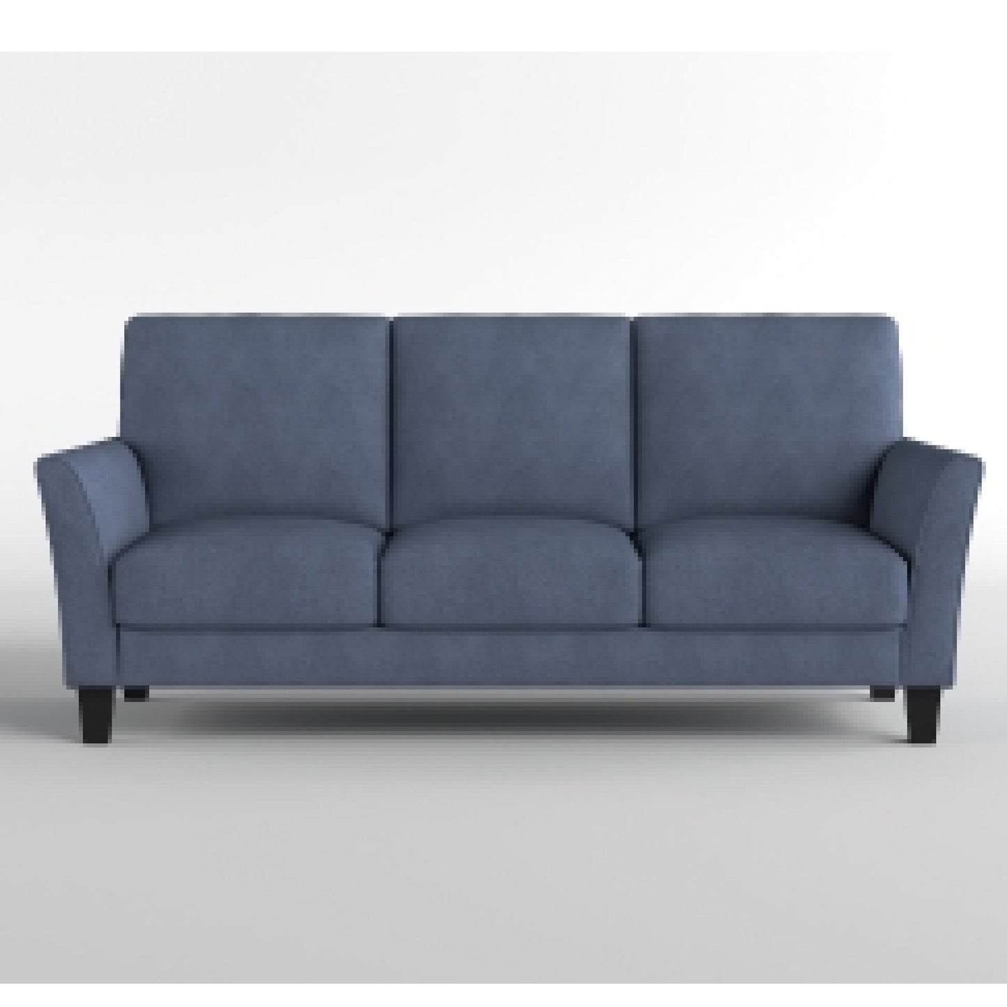 Canapé Xumo, tissu bleu, 200 cm, pieds fuselés en bois noir