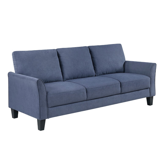 Canapé Xumo, tissu bleu, 200 cm, pieds fuselés en bois noir