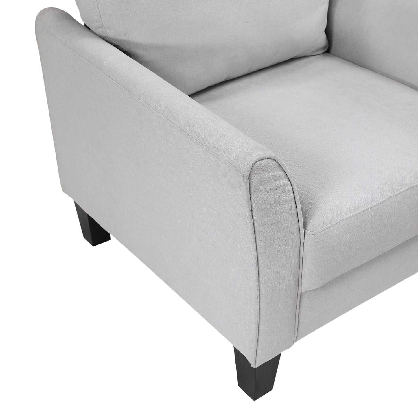 Canapé Xumo, tissu gris clair, 200 cm, pieds fuselés en bois noir