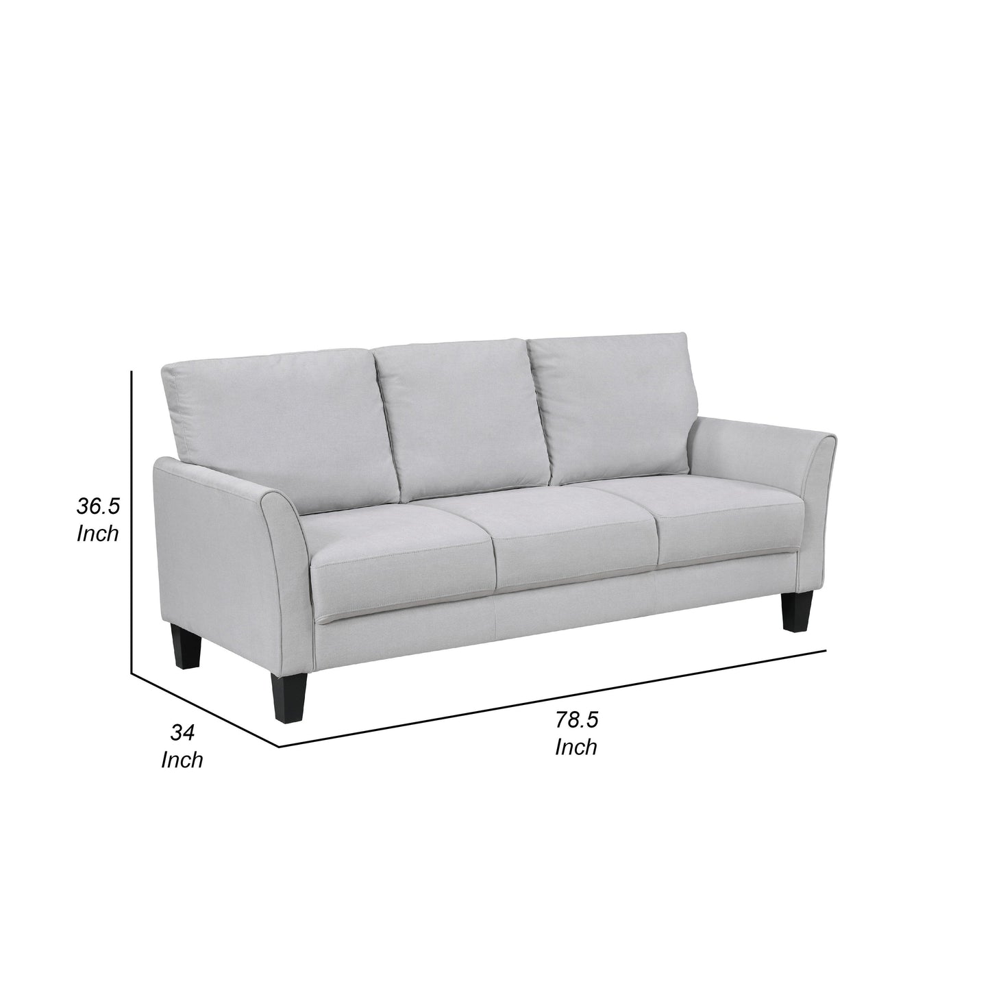 Canapé Xumo, tissu gris clair, 200 cm, pieds fuselés en bois noir