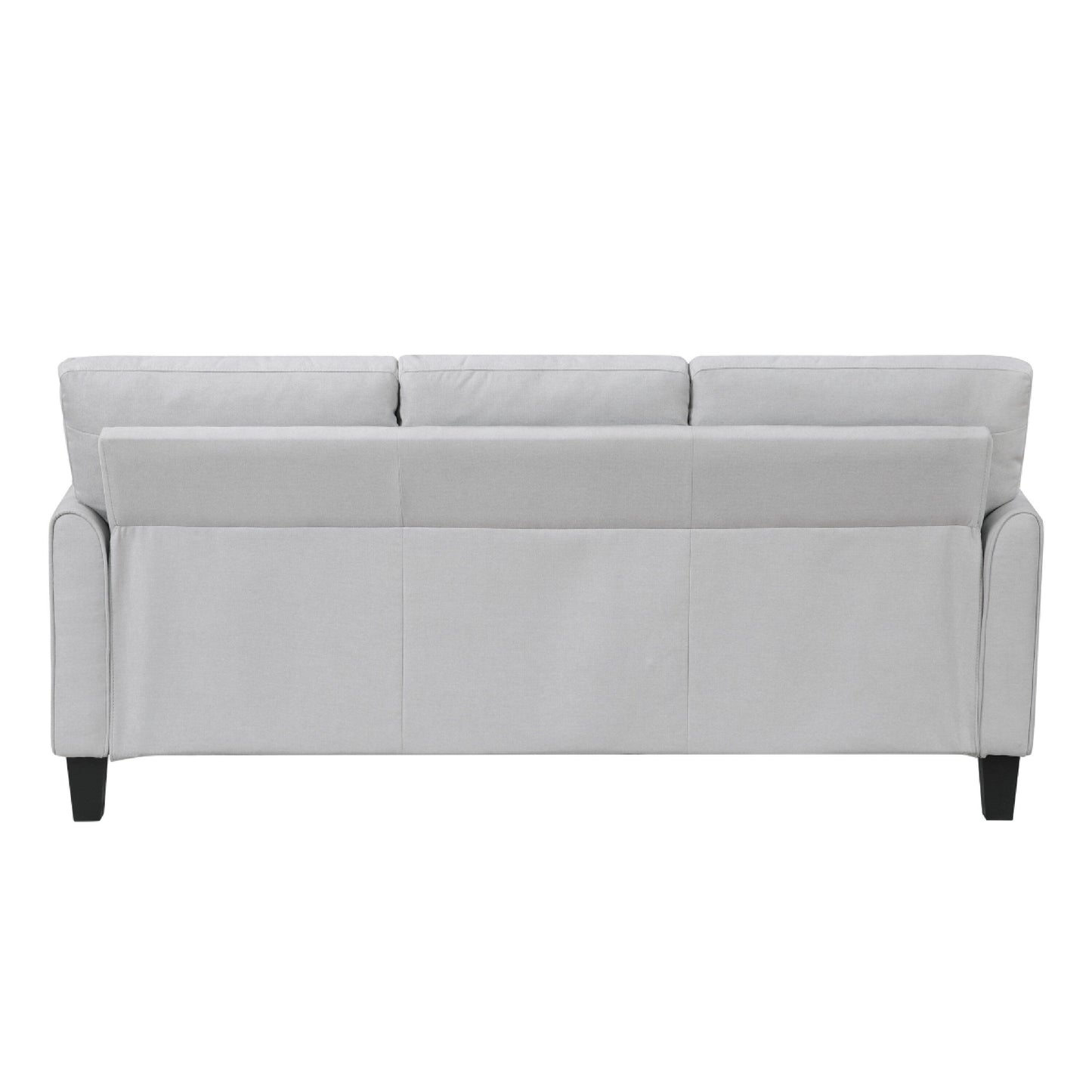 Canapé Xumo, tissu gris clair, 200 cm, pieds fuselés en bois noir