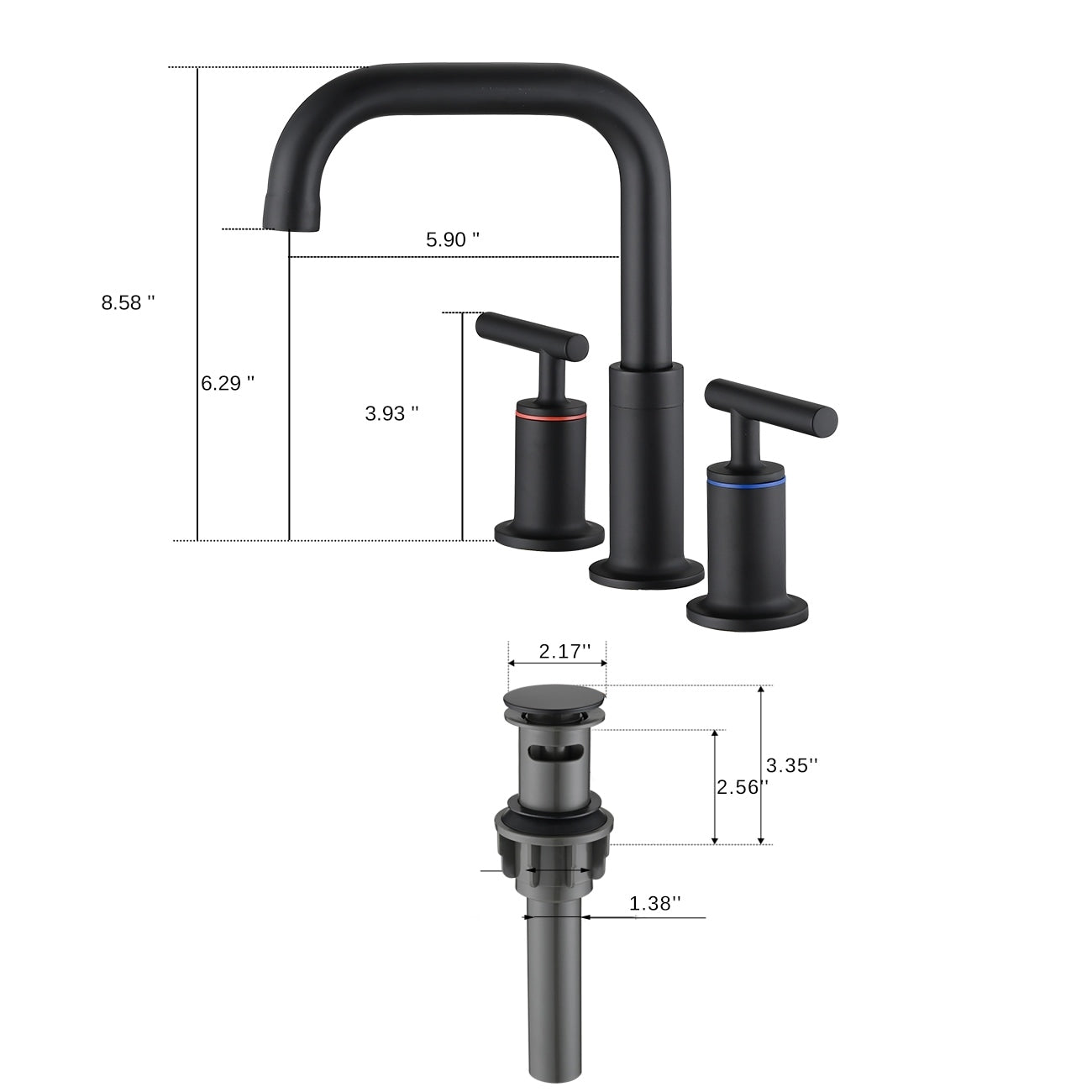 Robinet de lavabo de salle de bain de luxe Yasinu de 8 pouces avec bonde escamotable