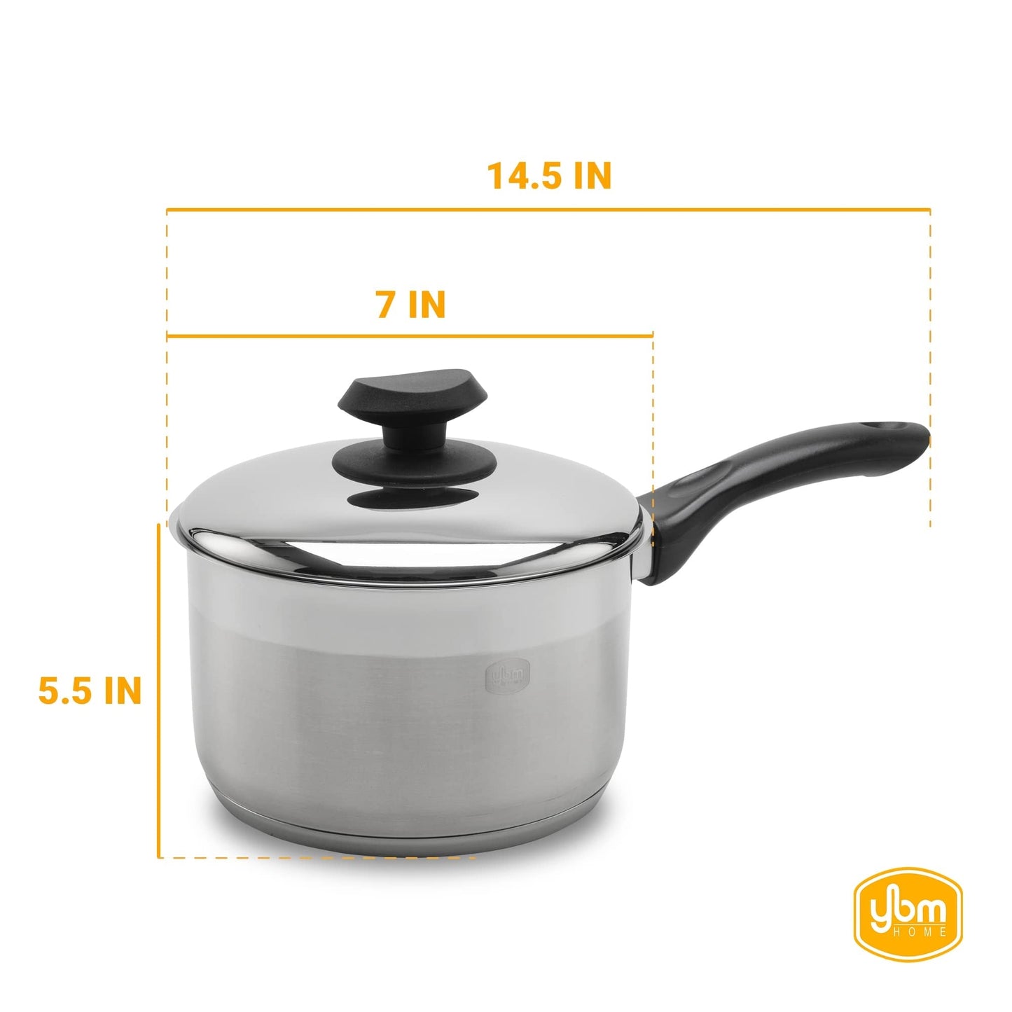 Marmite à sauce professionnelle YBM Home en acier inoxydable 18/10, avec couvercle et base capsule triple épaisseur, compatible induction, avec poignée