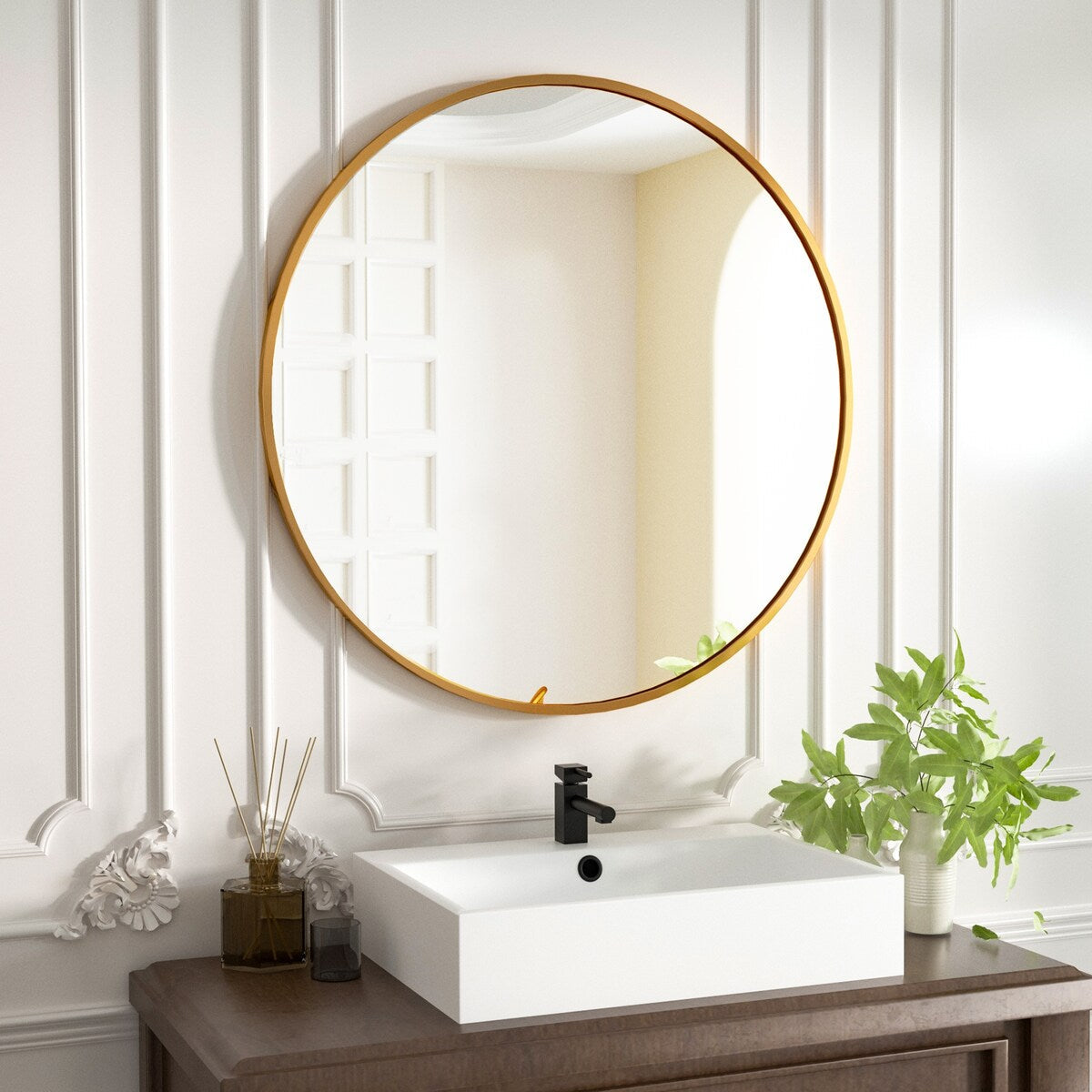 Miroir de salle de bain rond mural YVANLA avec cadre en métal