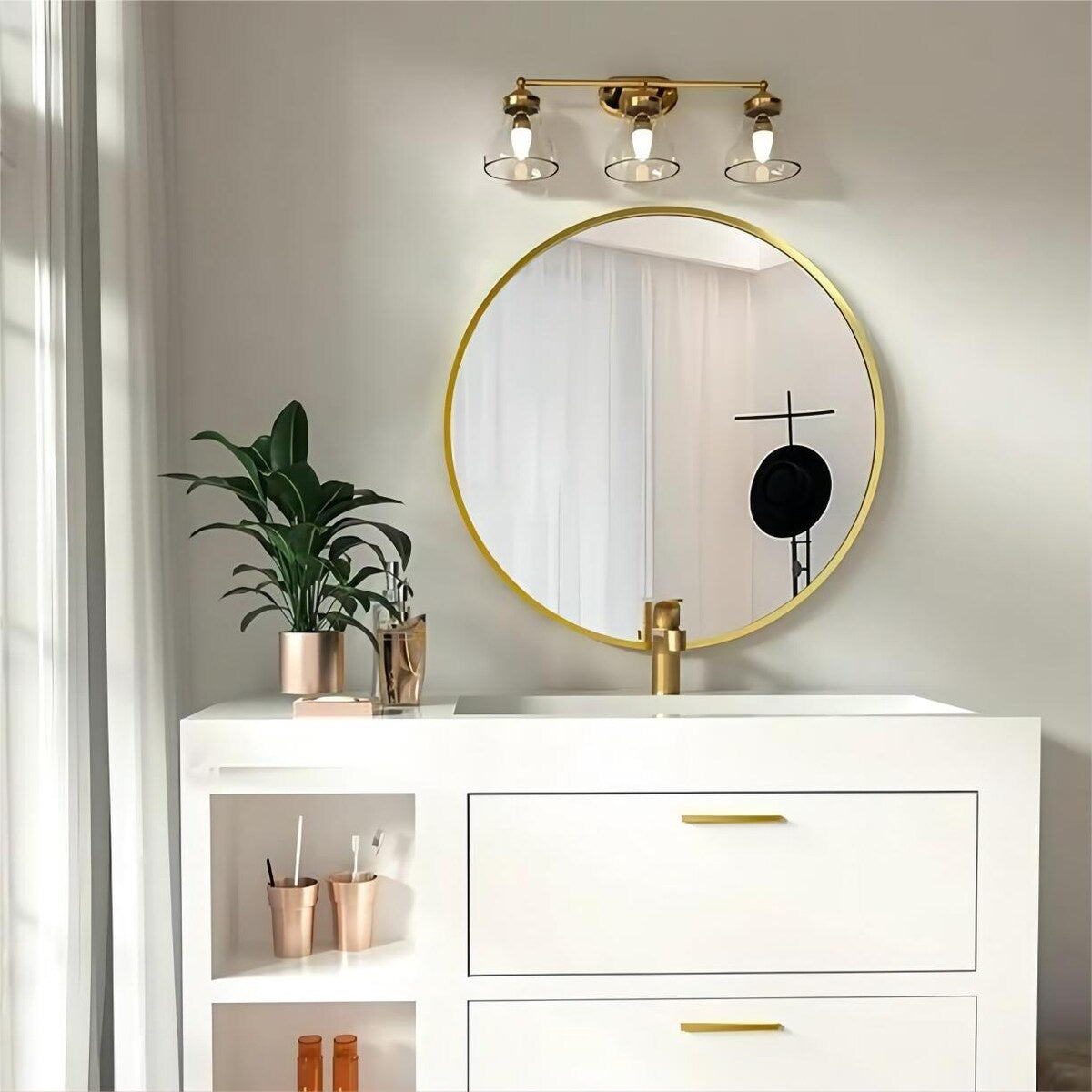 Miroir de salle de bain rond mural YVANLA avec cadre en métal