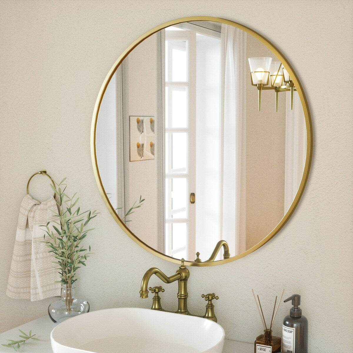 Miroir de salle de bain rond mural YVANLA avec cadre en métal