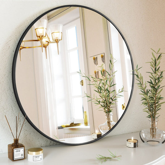 Miroir de salle de bain rond mural YVANLA avec cadre en métal