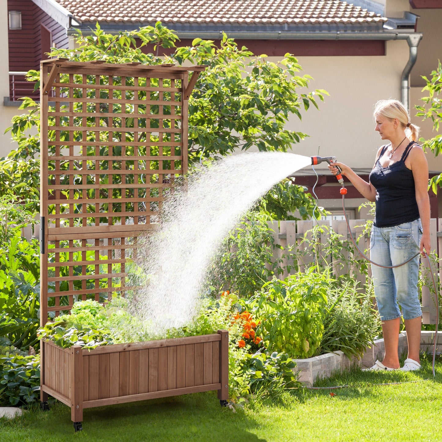 Jardinière surélevée en bois Yaheetech 72H avec treillis, jardinière autoportante pour jardin