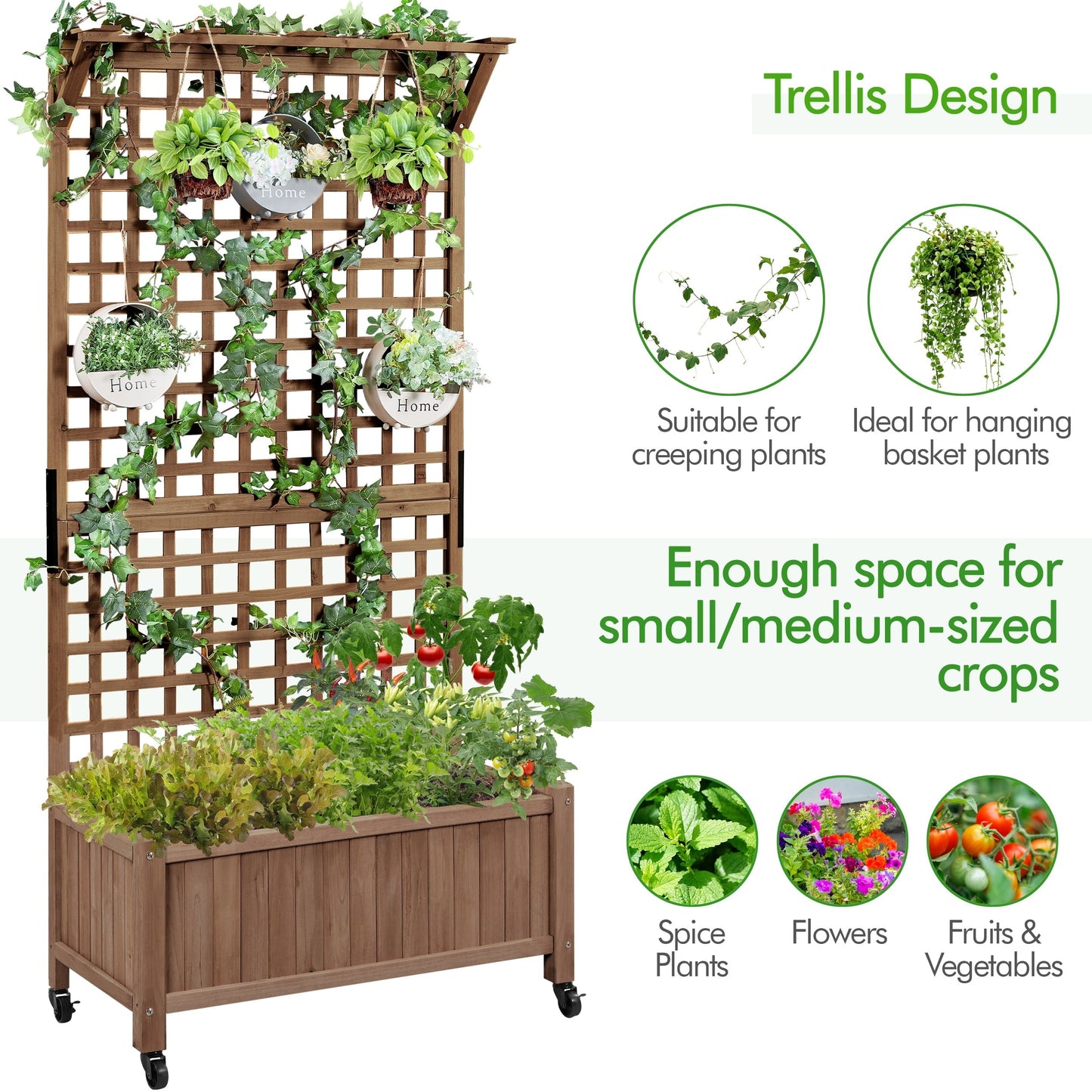 Jardinière surélevée en bois Yaheetech 72H avec treillis, jardinière autoportante pour jardin