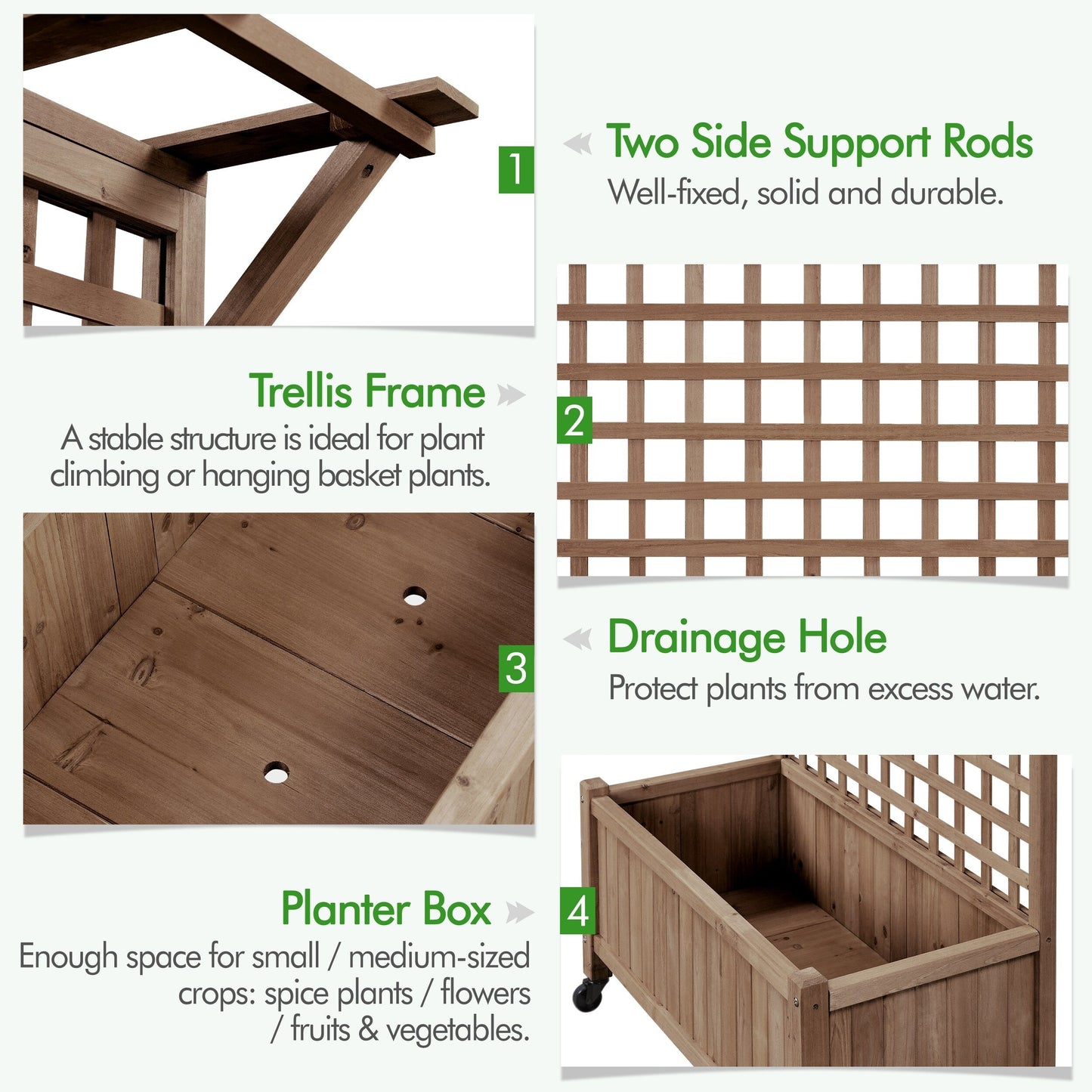 Jardinière surélevée en bois Yaheetech 72H avec treillis, jardinière autoportante pour jardin