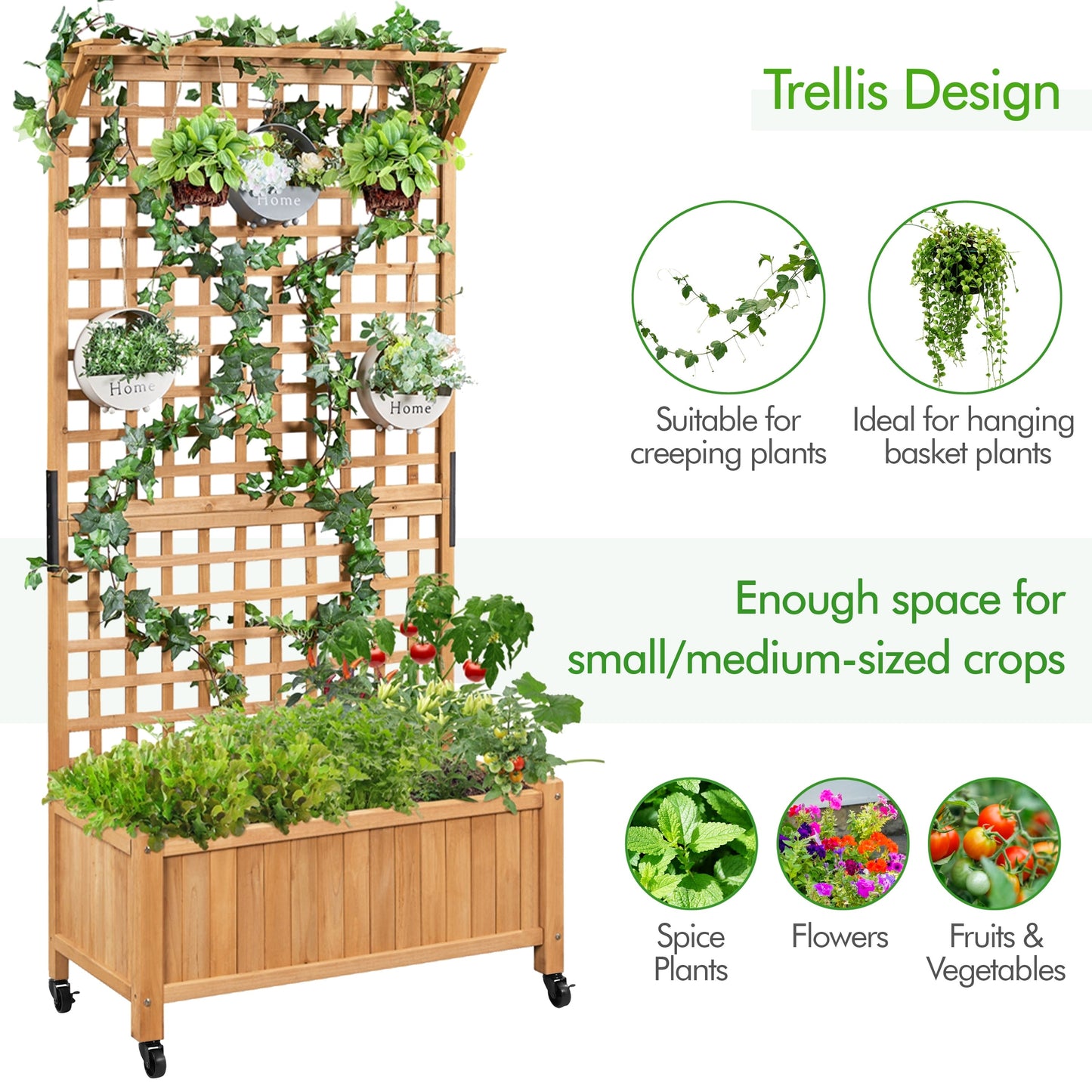 Jardinière surélevée en bois Yaheetech 72H avec treillis, jardinière autoportante pour jardin
