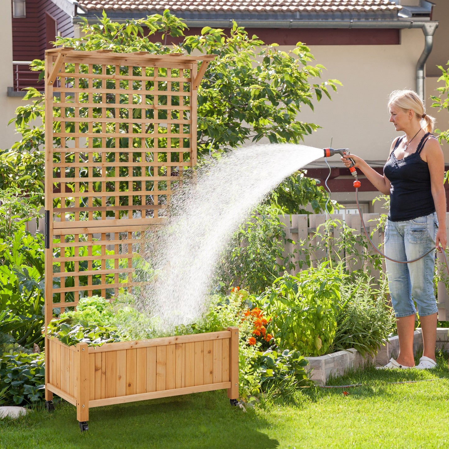Jardinière surélevée en bois Yaheetech 72H avec treillis, jardinière autoportante pour jardin