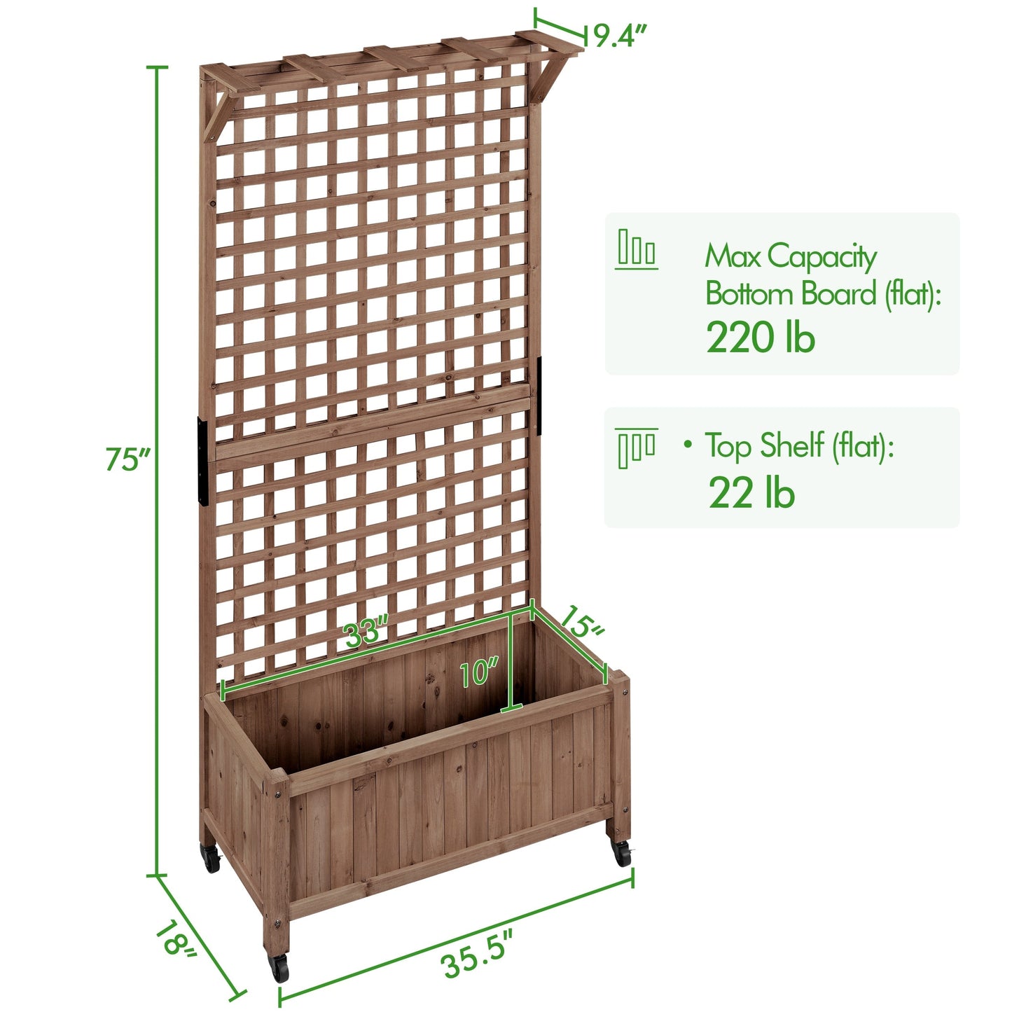 Jardinière surélevée en bois Yaheetech 72H avec treillis, jardinière autoportante pour jardin