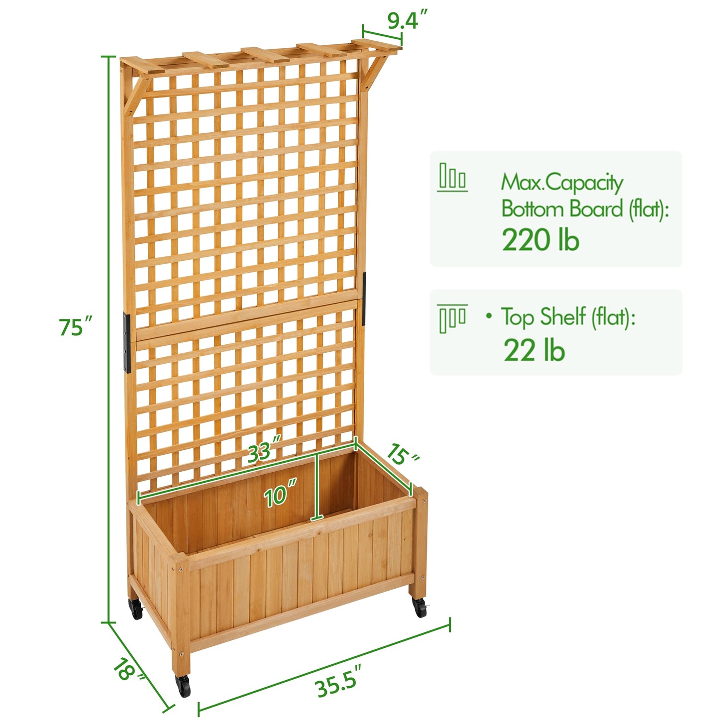 Jardinière surélevée en bois Yaheetech 72H avec treillis, jardinière autoportante pour jardin