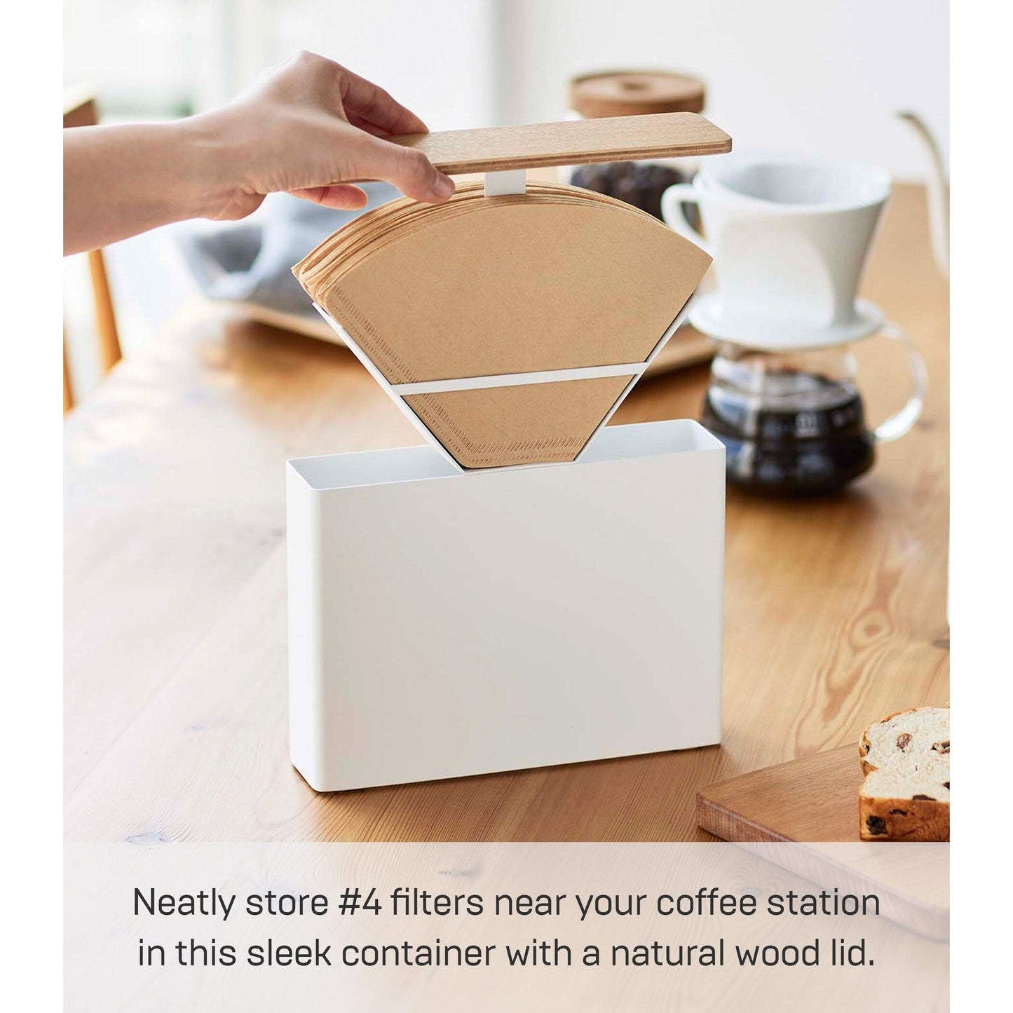Étui à filtres à café Yamazaki Home - Taille 04, acier et bois, 04 filtres à café, couvercle - L 2,05 x l 8,27 x H 6,1 pouces
