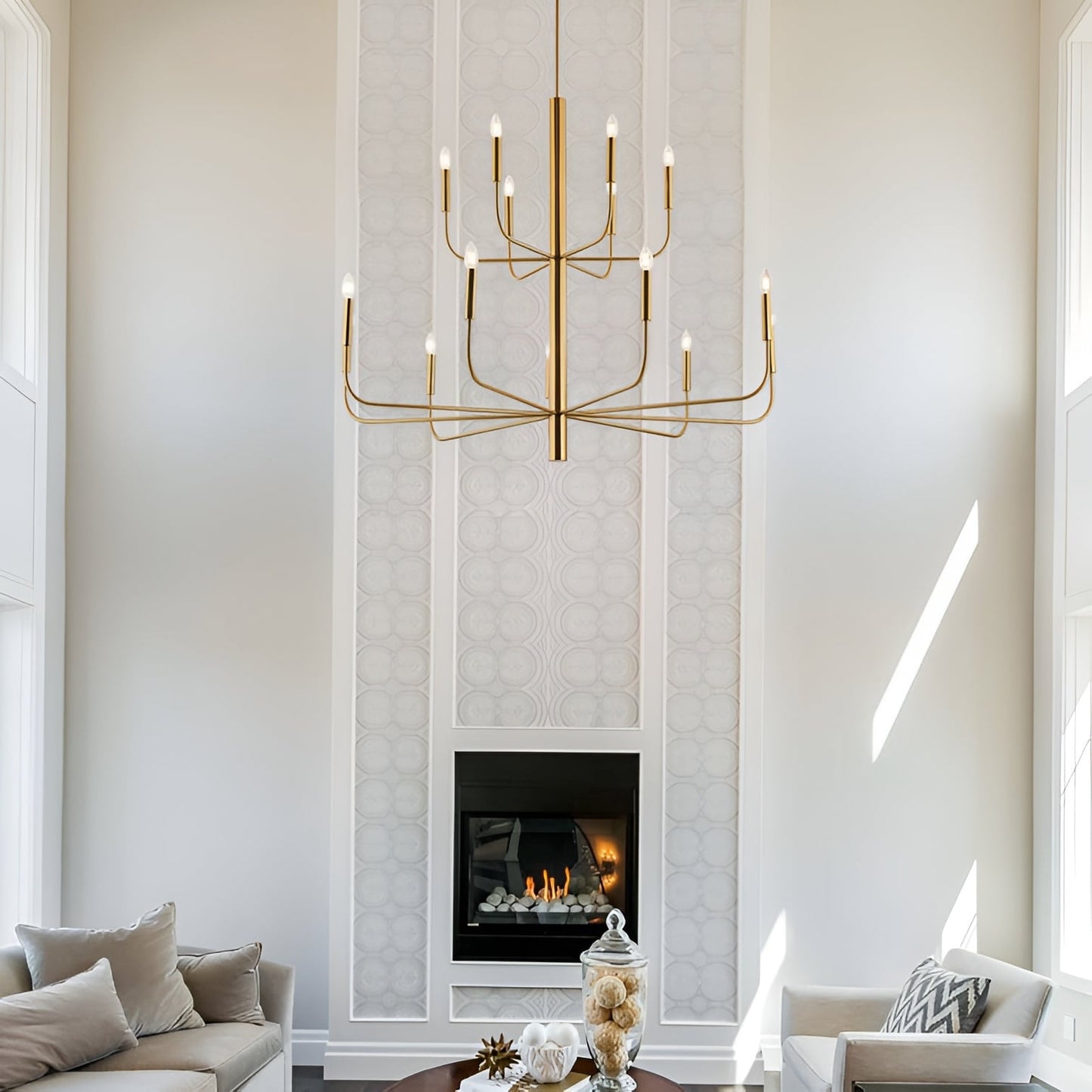 Lustre chandelier minimaliste à 15 lumières, 2 niveaux, design ancien - 48