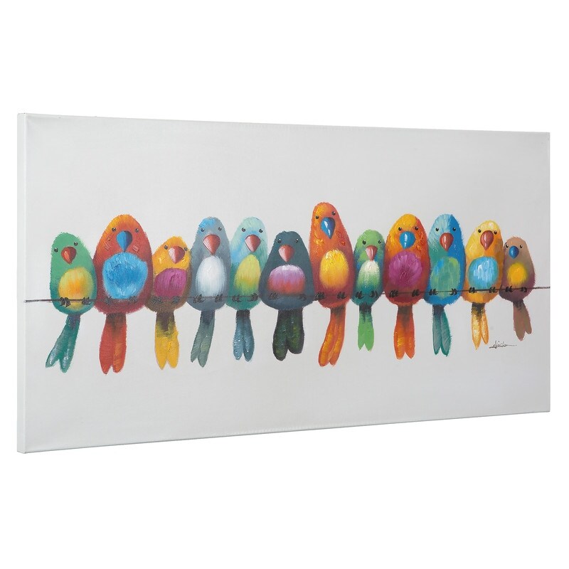 Décoration murale originale peinte à la main « Oiseaux sur un fil » de Yosemite Home Decor - multicolore