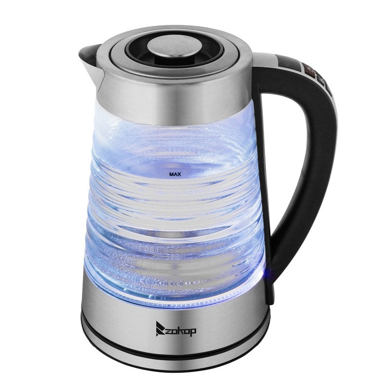 Bouilloire électrique ZOKOP 0,58 gal 1 200 W en verre borosilicaté avec poignée électronique