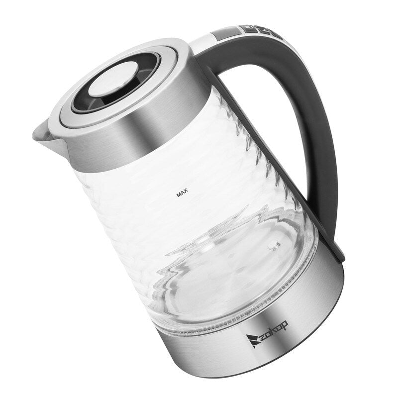 Bouilloire électrique ZOKOP 0,58 gal 1 200 W en verre borosilicaté avec poignée électronique