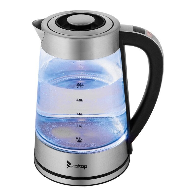 Bouilloire électrique ZOKOP 0,58 gal 1 200 W en acier inoxydable et verre avec poignée électronique