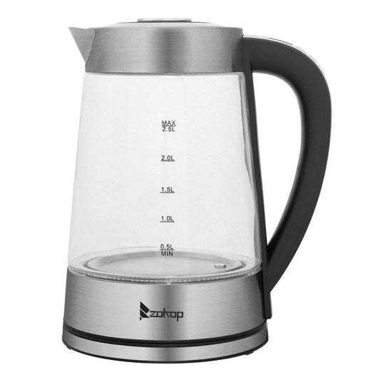 Bouilloire électrique ZOKOP 0,58 gal 1 200 W en acier inoxydable et verre avec poignée électronique