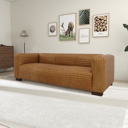 Canapé de salon Zenith 90 en cuir beige, style Mid-Century moderne