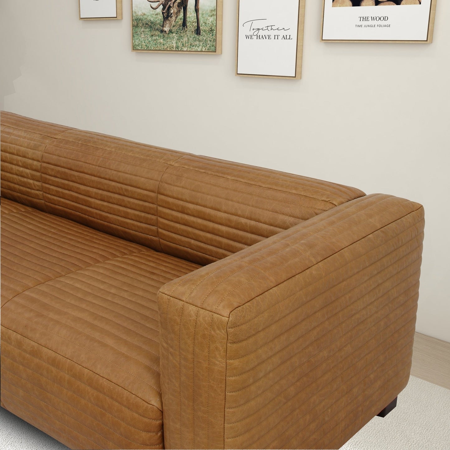 Canapé de salon Zenith 90 en cuir beige, style Mid-Century moderne
