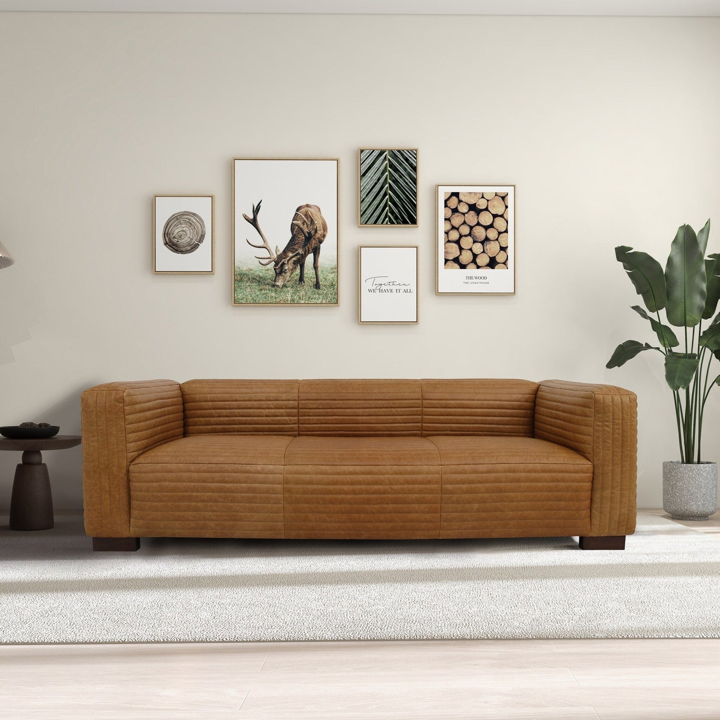 Canapé de salon Zenith 90 en cuir beige, style Mid-Century moderne