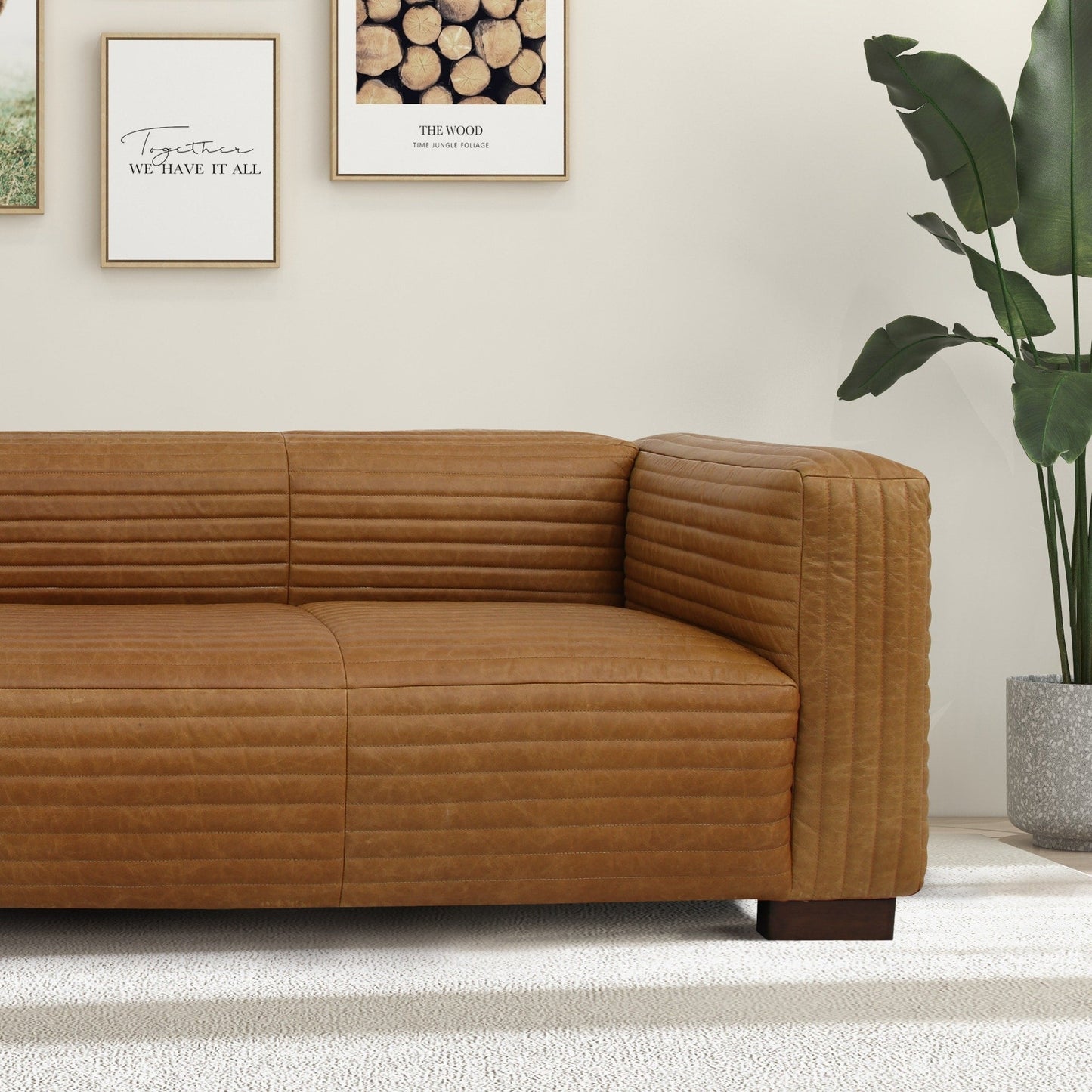 Canapé de salon Zenith 90 en cuir beige, style Mid-Century moderne