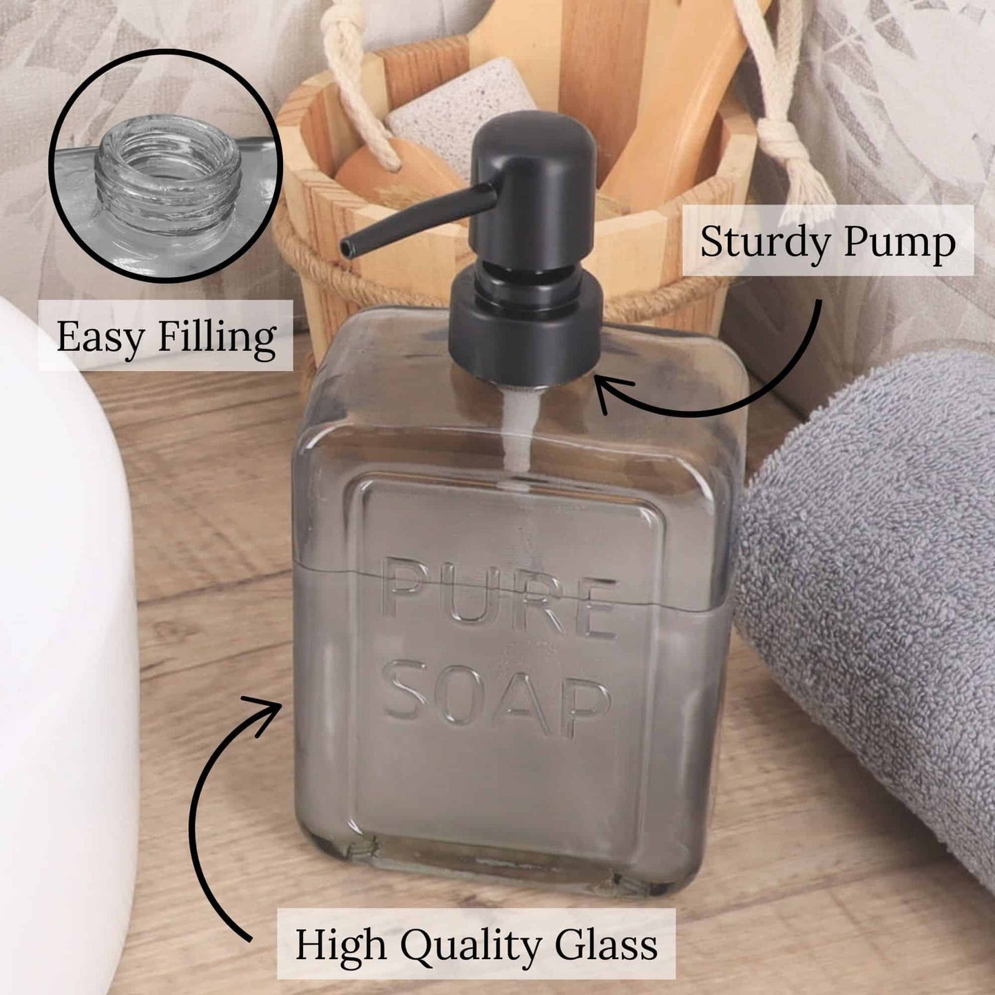 Distributeur de savon en verre vintage PURE SOAP 18 FL OZ - 18 Fl Oz